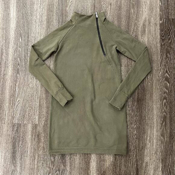 Marcella NYC Alani Olive Sweatshirt Dress Small Funnel Neck Zip Pullover Mini - Picture 5 of 16